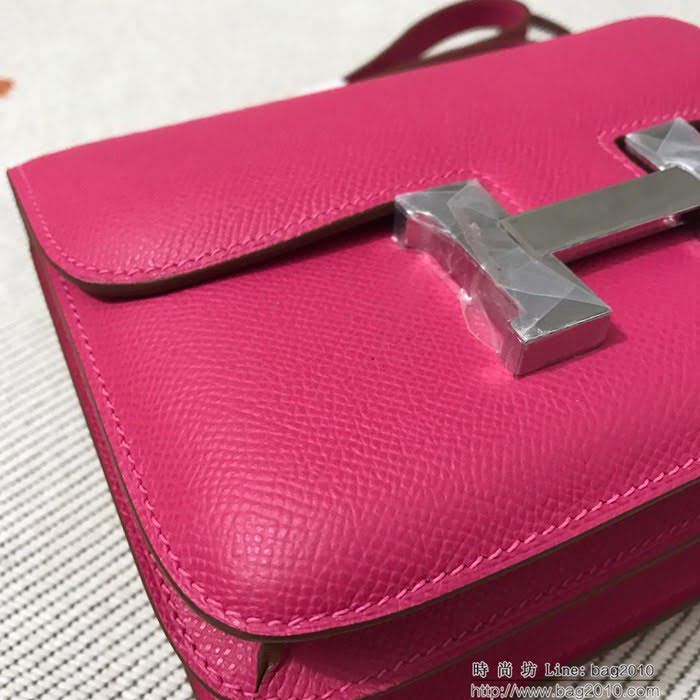 HERMES愛馬仕 H空姐包 進口原廠EP皮 頂級蜜蠟製作 街拍必備單品 玫紅金銀 單肩斜挎包  Ama1548
